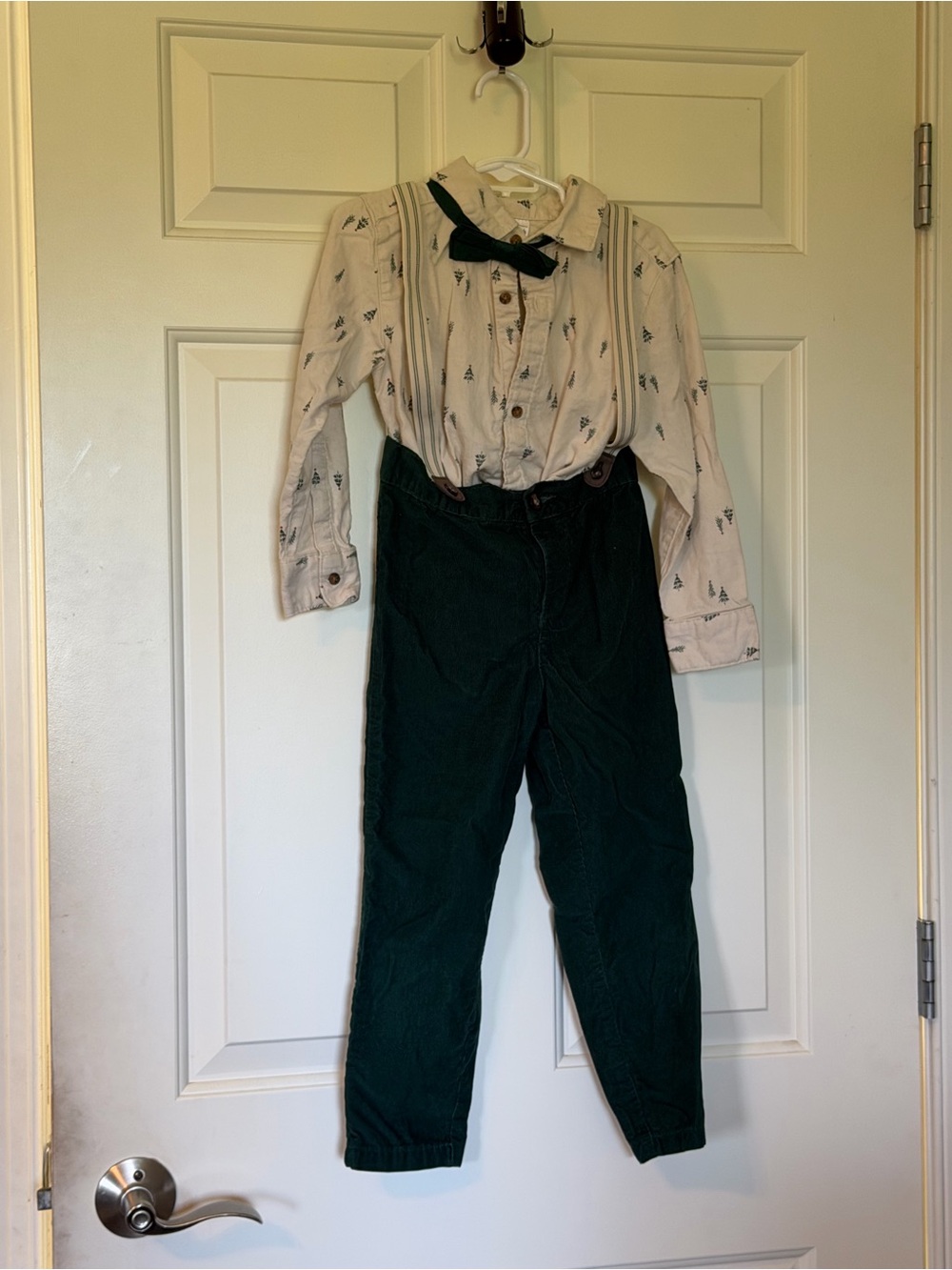Carter's Christmas set with corduroy pants, button up, bow tie and suspenders